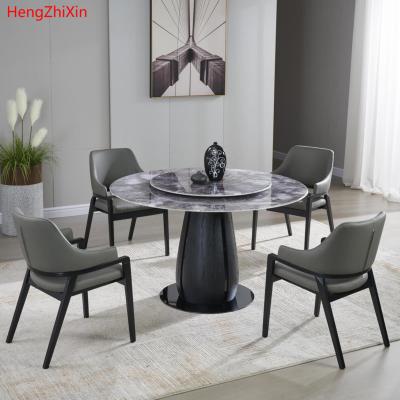 China (Other) Italian Colored Natural Marble Solid Wood Adjustable Dining Table and 6 Chairs Frame Dining Furniture Set for sale