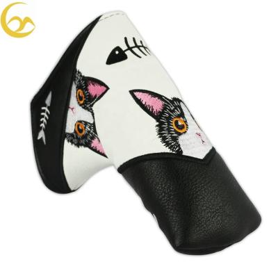 China Protect Golf Clubs Hot Selling Kitty Pussy Cat Logo PU Golf Putter Head Covers for sale