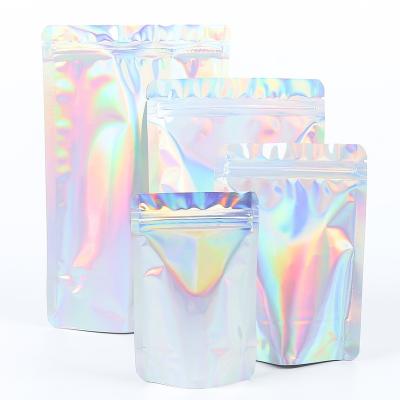 China 100 Rainbow Recyclable Holographic Foil Canister Bags With Clear Window Or Double Sided Color Seal For Candy for sale