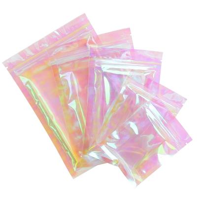 China 100 Rainbow Recyclable Holographic Foil Canister Bags With Clear Window Or Double Sided Color Seal For Candy for sale