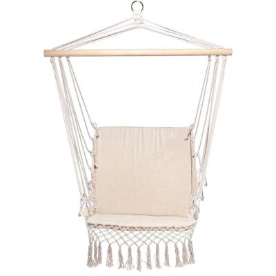 China Modern Outdoor White Cotton Macrame Rope Hammock Indoor Garden Hanging Swing Chair with Macrame Lace for sale