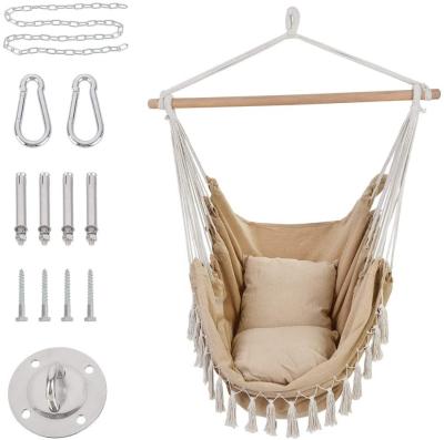 China Modern Outdoor Indoor Hammock Chair with Macrame Lace Pillow and Pocket for sale