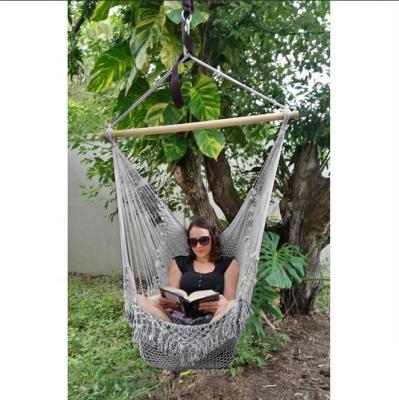 China Modern Outdoor Indoor Garden Beige Rope Hammock Hanging Swing Chair With Macrame Lace for sale