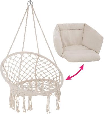 China Durable Outdoor / Indoor Round Rope Macrame Swing Chair With Cushion for sale