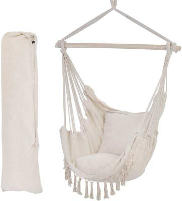 China Life Customized Hammock Beige Macrame Cotton Hanging Swing Chair For Indoor And Outdoor for sale