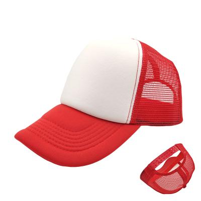 China Custom COMMON Mesh Cap Trucker Hat For Baseball Cap 5 Panel Hat 100% Polyester Plain Dyed Plastic Buckle Unisex Promotion for sale