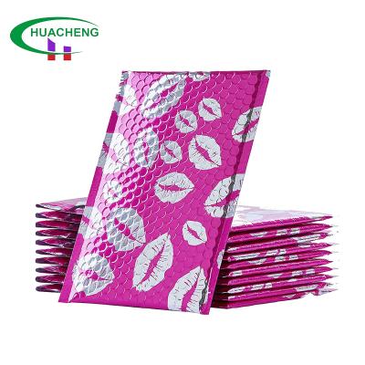 China Shipping Self Sealing Padded Metallic Bag Logo Shipping Envelopes Bubble Mailers Custom Polymailer Apparel Package Envelope Kiss Pink for sale