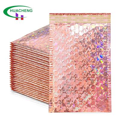 China Water Proof Bubble Mailers Padded Poly Metallic Holographic Champagne Mailers Express Shipping Packaging Bag Customized Large Envelopes for sale