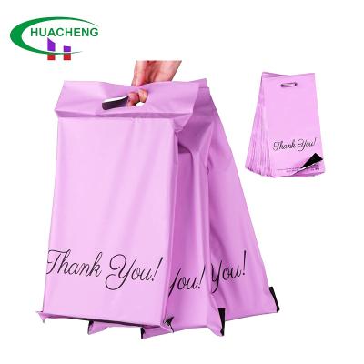 China Durable Custom Print Purple Thank You Poly Announcements With Durable Self Adhesive Handle Seal 25x35 Express Envelope Mailing Bags for sale