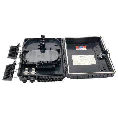 China FTTH FTTX Large Black ABS Qty 16 Core Indor Fiber Optic Termination Box With Pole And Wall Mount Accessories for sale