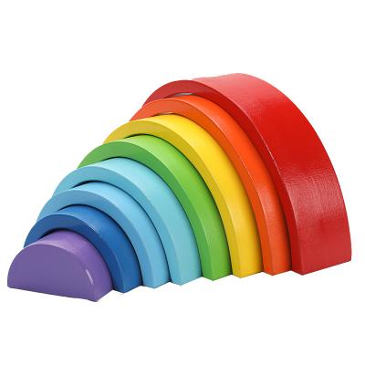 China DIY TOY Customize Early Education Montessori Learning Infant Wooden Toys Rainbow Stacker Blocks for sale