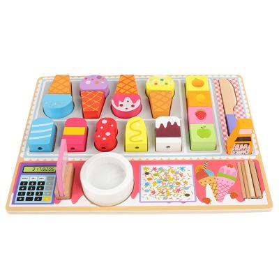 China High Quality Non-Toxic Kids Food Decorating Toy Kit Wooden Pretend Play Ice Cream Toy Set for sale