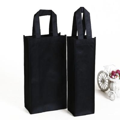 China Eco-Friendly Eco-Friendly Black Nonwoven Double Color Bottle Wine Bag Tote Bag for sale