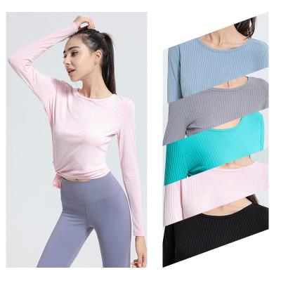 China Wholesale Custom Long Sleeve Girls Yoga Workout Sports Shirt Crop Top Womens Breathable Yoga Tops for sale