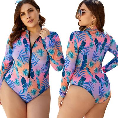 China 2021 Plus Size 5XL Custom Printed Elastic Triangle Swimsuit Breathable Zipper High Waist One-Piece Swimwear for sale