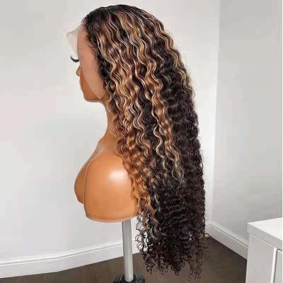 China Best Dirty100% Brazilian Hair Thick Straight Soft Highlight13*4 Curly Lace Front Transparent Wig For Black Women for sale