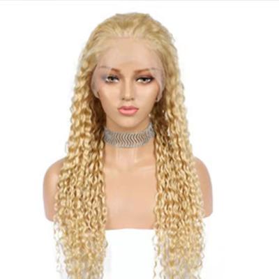 China Best Selling 100% Soft Straight Thick Brazilian Hair Blonde Curly 13*4 Lace Front Transparent Wig for sale