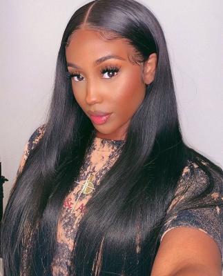 China Wholesale Price 100% Soft Thick Straight Brazilian Hair Super Straight 13*6 Lace Front Transparent Wig Long For Black Women for sale