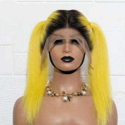 China Softly Smooth Most Popular 100% Brazilian Hair 1B-yellow 13*4 Straight Transparent Lace Front Wig for sale