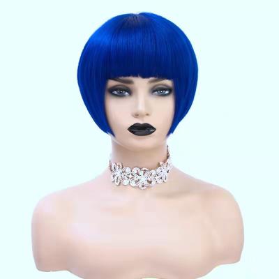 China New Style100% India Hair Straight No Shedding No Bangs Green Color Top Lace Closure Lead Wig With Bangs For Women for sale