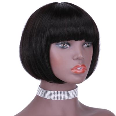 China Factory price soft straight thick hair lead wigs, 8 inch virgin hair lead wigs with bangs, machine made brazilian hair lead wigs with bangs for sale