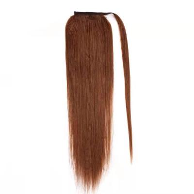 China Best Selling 100% Shiny Brazilian Hair Straight Hair Color Brown Wrap Around Ponytail for sale