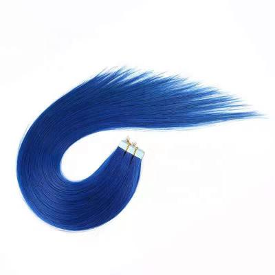 China Wholesale Price 100% Soft Straight Russian Hair Color Tape Blue Straight Hair Extension for sale