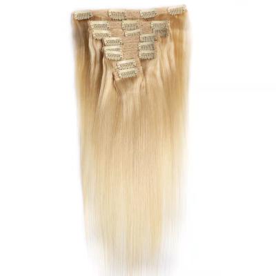 China Wholesale Shiny Hair Clip Human Hair, Grade 10A Blonde Straight Clip Hair, Brazilian Hair Clip Hair for sale