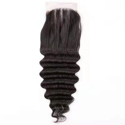 China Shiny Cheap Price Brazilian Hair Deep Wave Hair 100% Three Part Swiss Lace Closure for sale