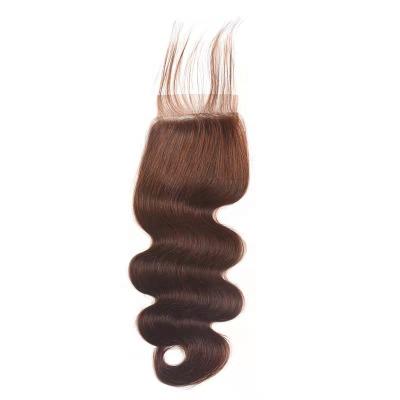 China Wholesale Price 100% Soft Soft Thick Brazilian Hair Closure Body Wave 4# Color 4*4 Lace Transparent Closure for sale