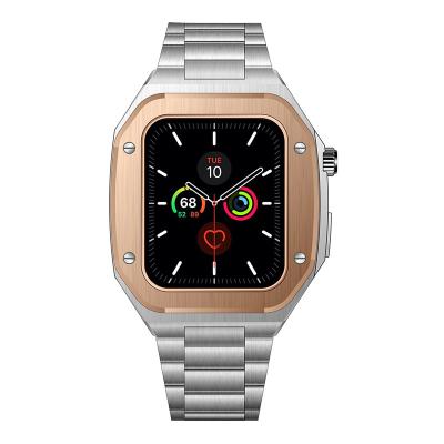 China Custom Logo Waterproof Luxury Brand Stainless Watch Case Trendy Fashion No 44mm Smart Watch Case For Apple Watch Series 4 5 6 7 for sale