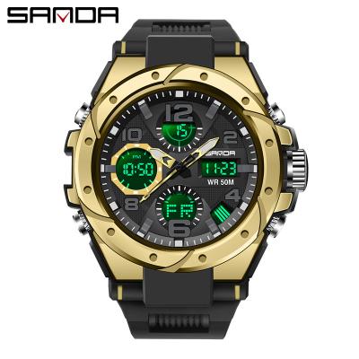 China Sanda 6008 Men Functional Analog Wrist Watch Alarm Sport LED Digital Waterproof Luminous Watch for sale