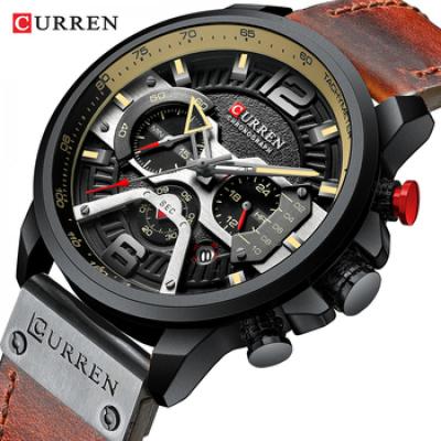 China Date CURREN 8329 Automatic Men's Casual Sport Watches Top Brand Clock Fashion Luxury Military Blue Leather Male Wristwatch Men for sale