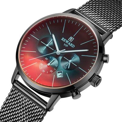 China Automatic Date Color Changing Glass Men Watch Chronograph Luxury Custom Mens Stainless Steel Strap Water Resistant Wrist Watch for sale