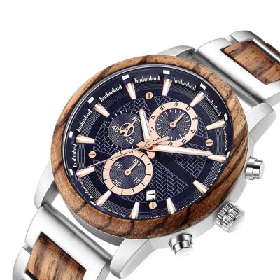 China Automatic Mens Watches Quartz Chronograph Date Display Wooden Hand Luminous Style Custom Watches Wooden Wristwatch For Men for sale