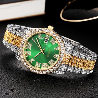 China Luxury Men's Quartz Wrist Watches Bling Bling Diamond Wristwatch Stainless Steel Band Water Resistant Fashion Hiphop Watch for sale