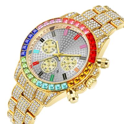 China Hot Selling Hiphop Fashion Quartz Men's Watch Gold Diamond Men's Hip Hop Luxury Water Resistant Bling Watches for sale