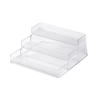 China PET Acrylic 3 Layers Nail Polish Shelf Rack Display Stand Irregular Pitch for Cosmetic Glasses Lash Nail Polish Storage, Clear for sale