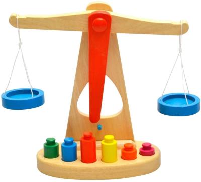 China Colorful Wooden Weight Balance Scale Toy For Early Childhood Education Baby Children 25*25*10cm for sale