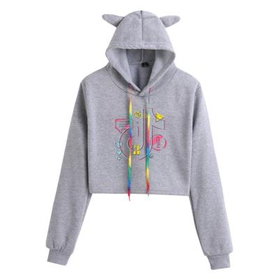 China TIkTOK Shorts Women's Casual Hoodie QUICK DRY Cat Ears Long Sleeve Sweater Navel Grown for sale