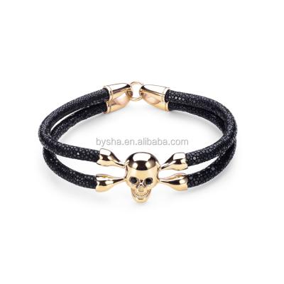 China Fashion Bracelet 18K Gold Plated Stingray Bracelet Halloween Exotic Genuine Black Stingray Bracelet For Men for sale