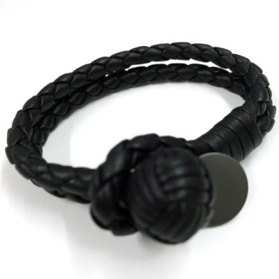 China Casual / Sporty Brand Design Handmade Double Knot Braided Real Leather Wrap Bracelet With Engraved Disc for sale