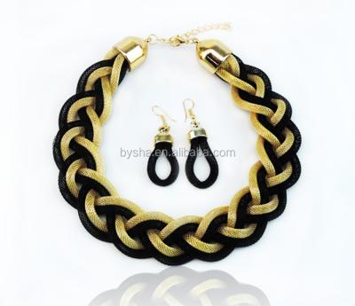 China Fashion Jewelry Set Necklace With Color Plated Braid Mesh Necklace Earrings Earring Fashion Jewelry Set Black Gold Mix for sale