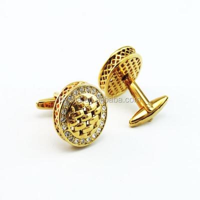 China Wholesale cufflink china factory stainless steel rhinestone rhinestone round shape cufflink for sale