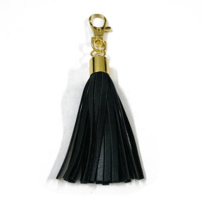 China Wholesale Leather Tassels Black Leather Key Chain Tassel Purse PU Key Chain For Handbag for sale