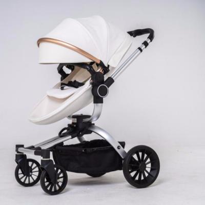 China Polyester factory PU luxury baby stroller 3 in 1 with bassinet and carseat for sale