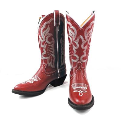 China Ankle Round Red Cowgirl Booties Women Western Boots Stitched Embroidered Pointed Toe Short Chunky Classic Cowboy Boots for sale