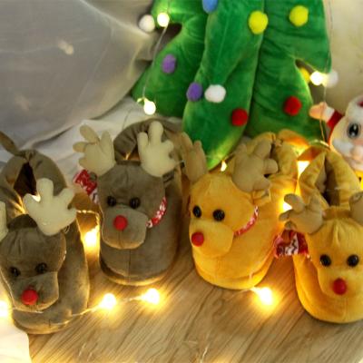 China Cushioning Christmas Fuzzy Slippers Reindeer House Shoes Memory Foam Animal Floor Fur Lining Cozy Warm Slipper for sale