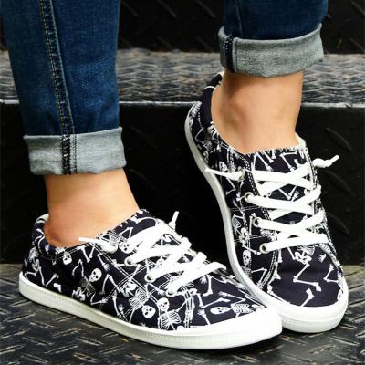 China Round Women's Fashion Sneakers Halloween Skull Pumpkin Printing Loose Shoes Made in China for sale