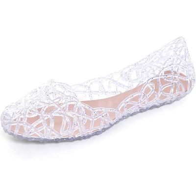 China Women's Beach Slip-On Cushioning Cavity Crystal Soft Ballet Summer Jelly Flats for sale